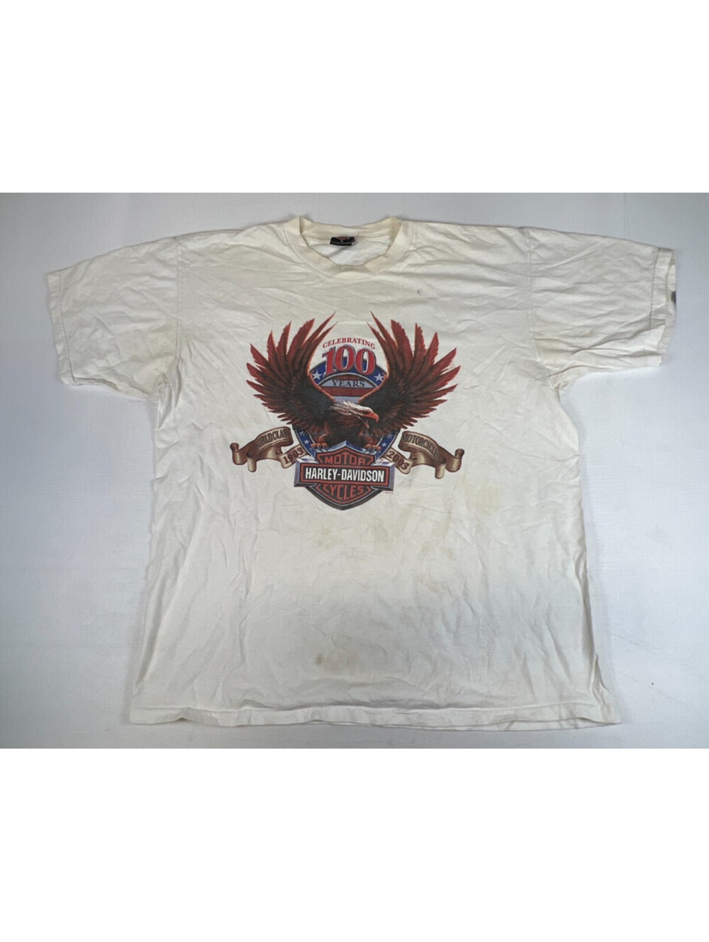 Vintage Harley-Davidson Men's XL White 100th Anniversary Aruba Graphic T-Shirt